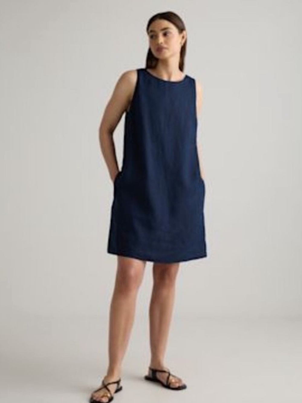 Quince Women’s 100% European Linen Tank Mini Dress DeepNavy Blue Small